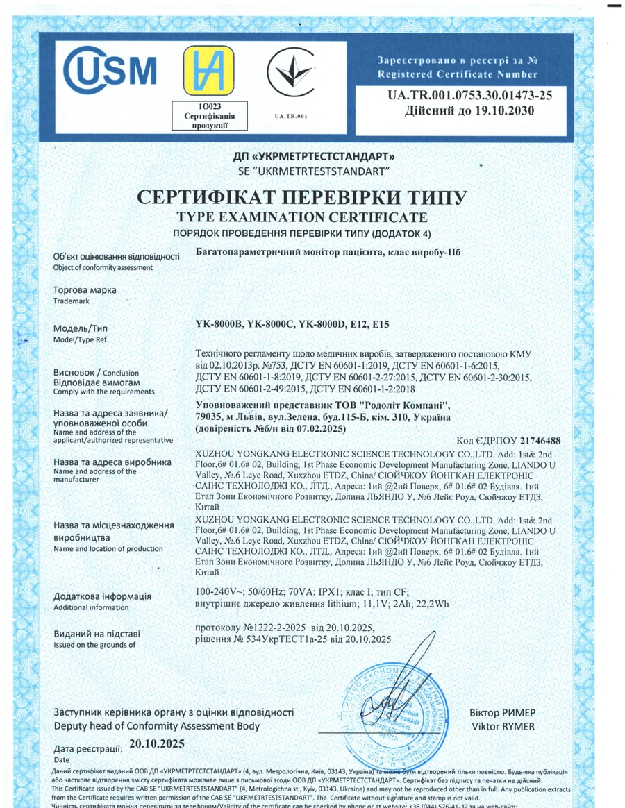 Сертификат проверки типа YK-8000